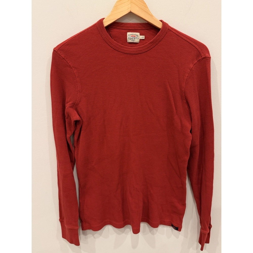 Faherty Brand Womens Small Red Waffle Knit Thermal Long Sleeve Shirt